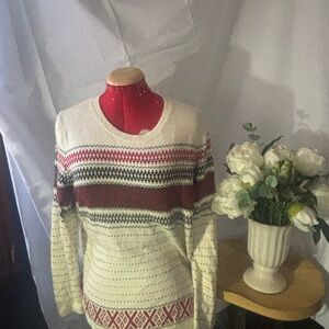 Talbots Cream and Red Knit Sweater